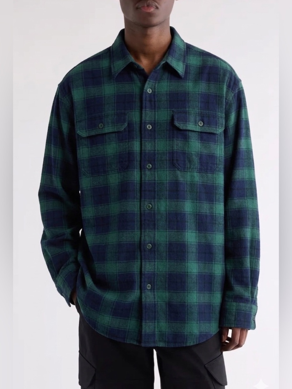 L.L. Bean Flannel Chamois Cloth Traditional Fit Green and Navy Blue